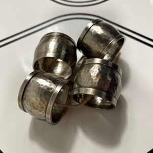Set‎ of 4 Hammered Silver Metal Napkin Rings Rustic Farmhouse Table Decor